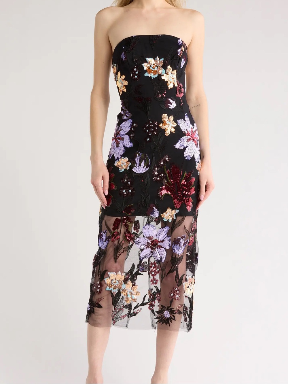 Sam Edelman Black Strapless Sequin Floral Dress